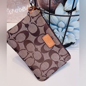 Coach Signature Brown and Tan Wristlet